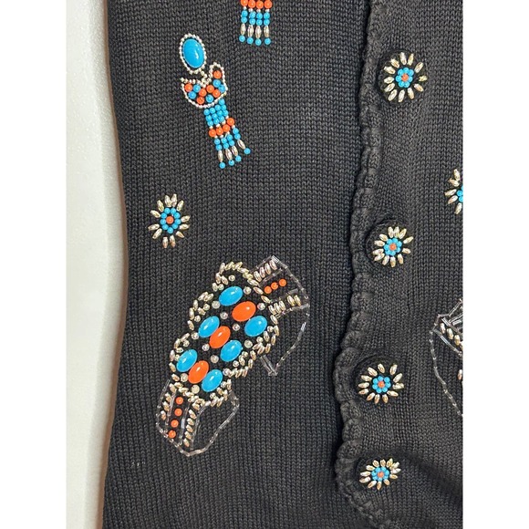 Vintage Victoria Jones Size Large Embellished Vest Silver Orange Southwestern - Picture 2 of 7